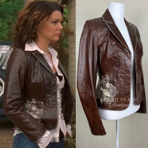 Rare Embroidered Leather Blazer Jacket ASO Lorelai Gilmore Phoebe Buffay Friends - Picture 4 of 11